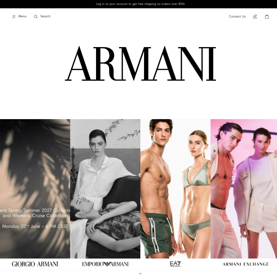 armani.com homepage screenshot