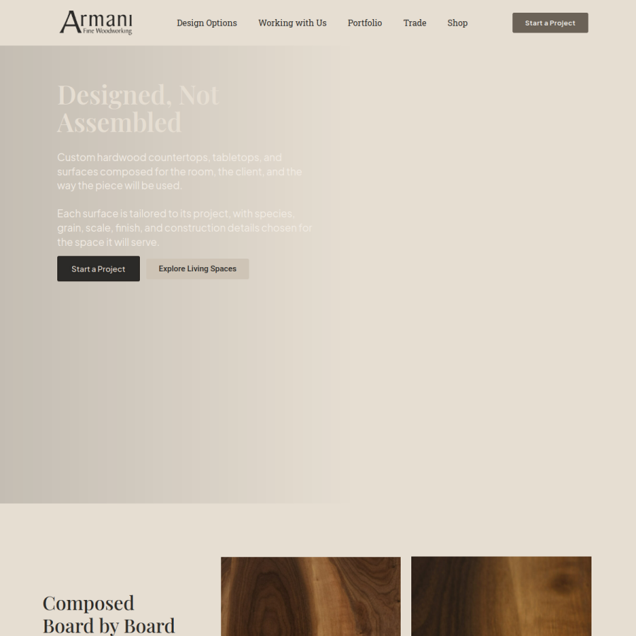 armanifinewoodworking.com homepage screenshot