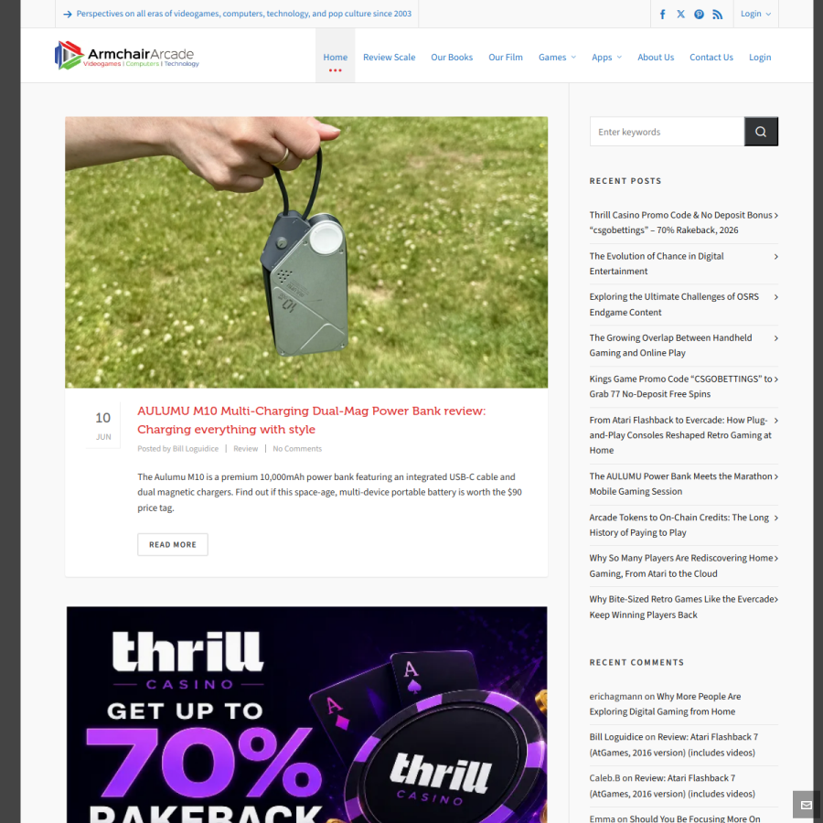 armchairarcade.com homepage screenshot