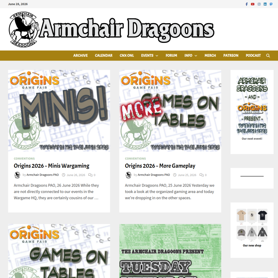 armchairdragoons.com homepage screenshot