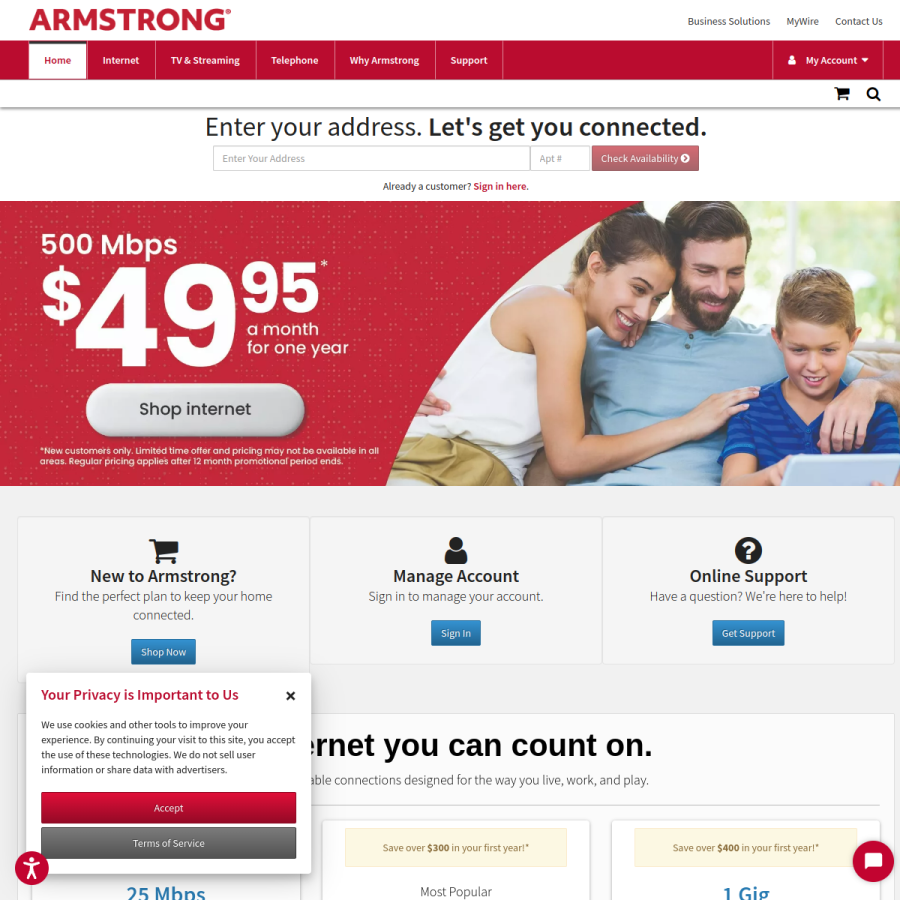 armstrongonewire.com homepage screenshot