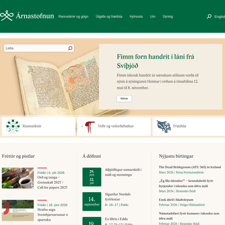 arnastofnun.is homepage screenshot