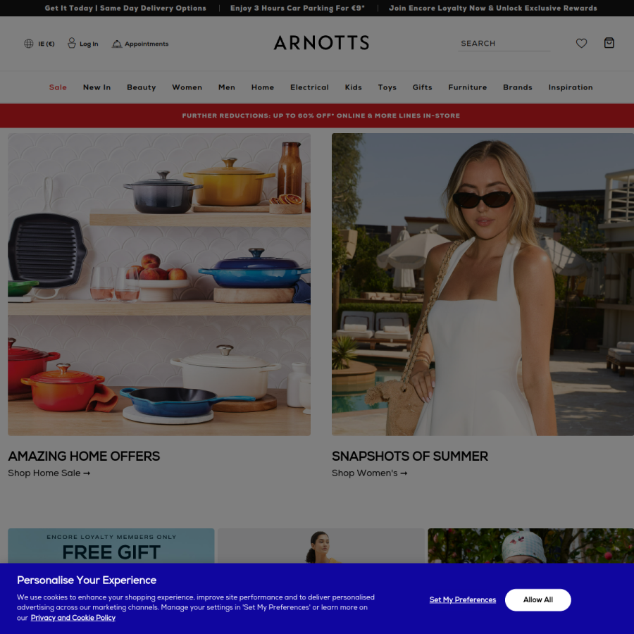 arnotts.ie homepage screenshot
