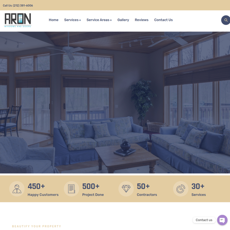 aronwindows.com homepage screenshot