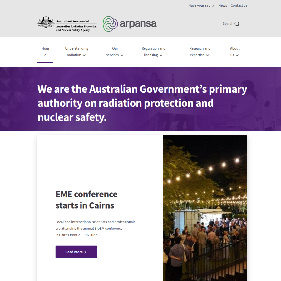arpansa.gov.au homepage screenshot