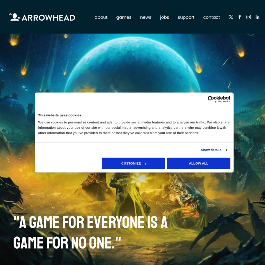 arrowheadgamestudios.com homepage screenshot