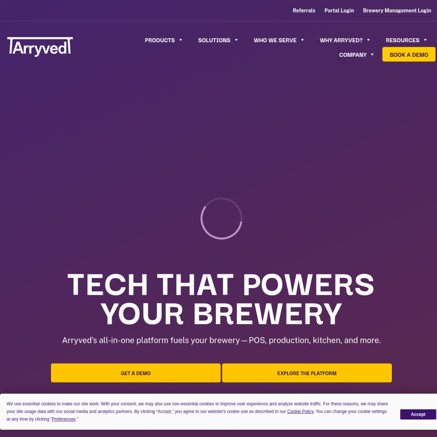 arryved.com homepage screenshot