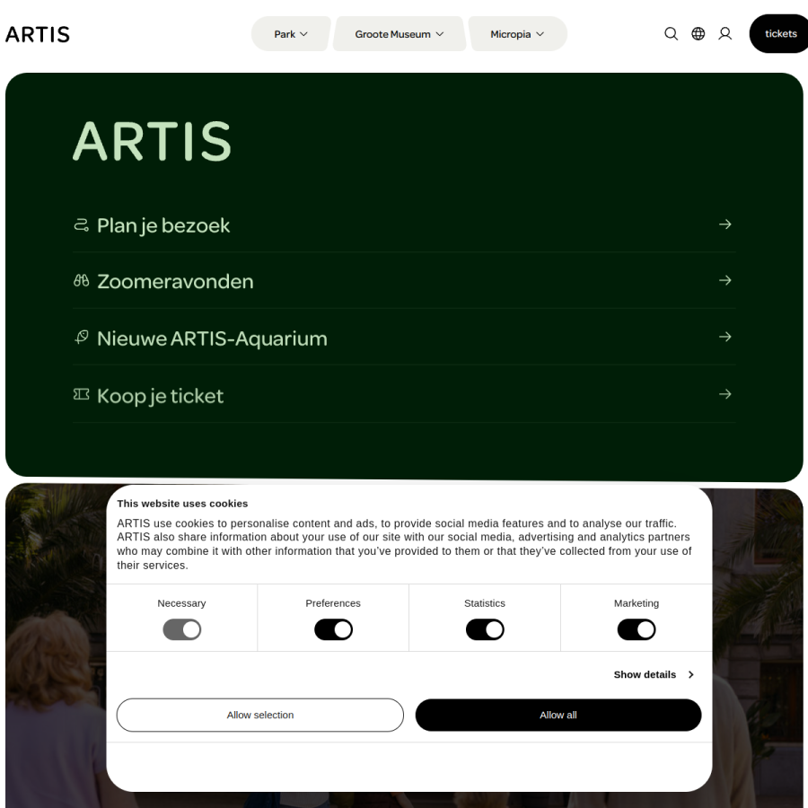 artis.nl homepage screenshot