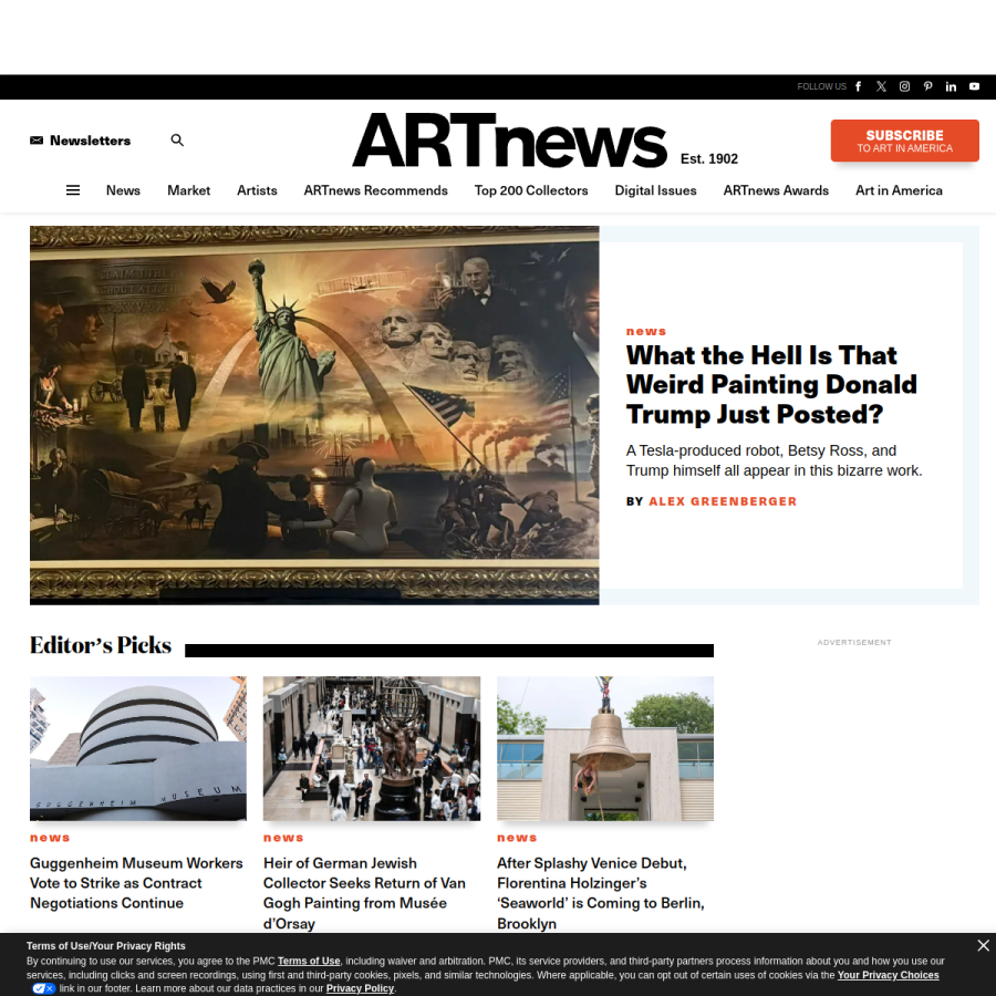 artnews.com homepage screenshot