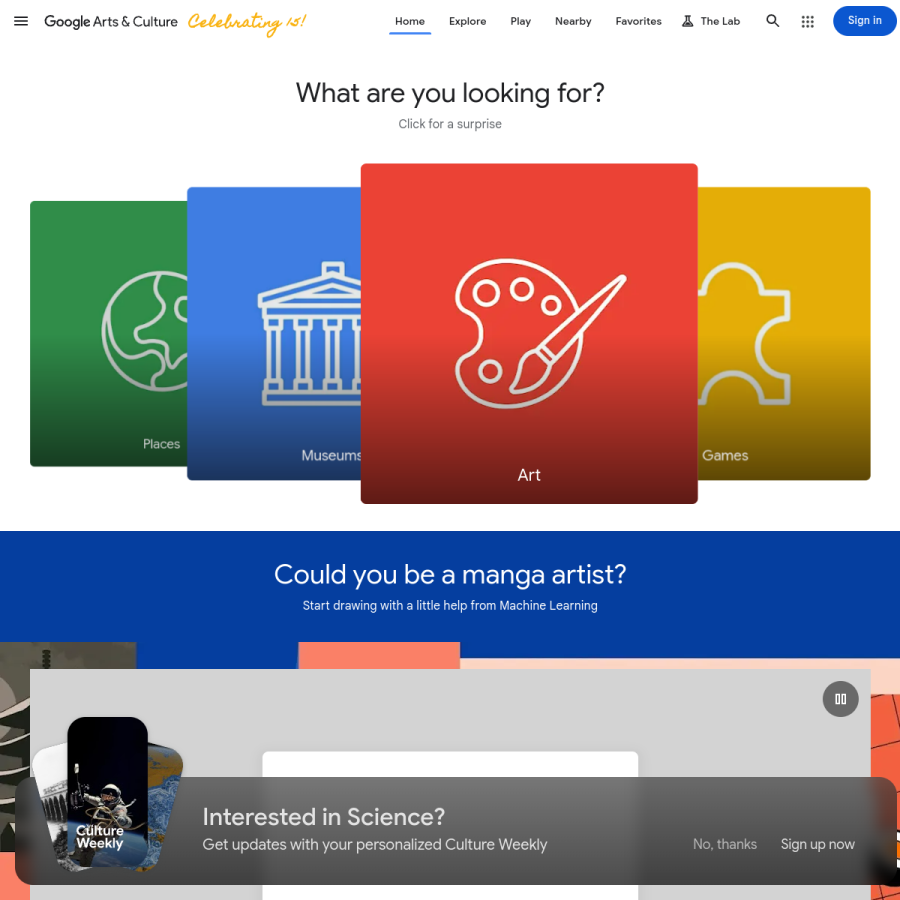 artsandculture.google.com homepage screenshot