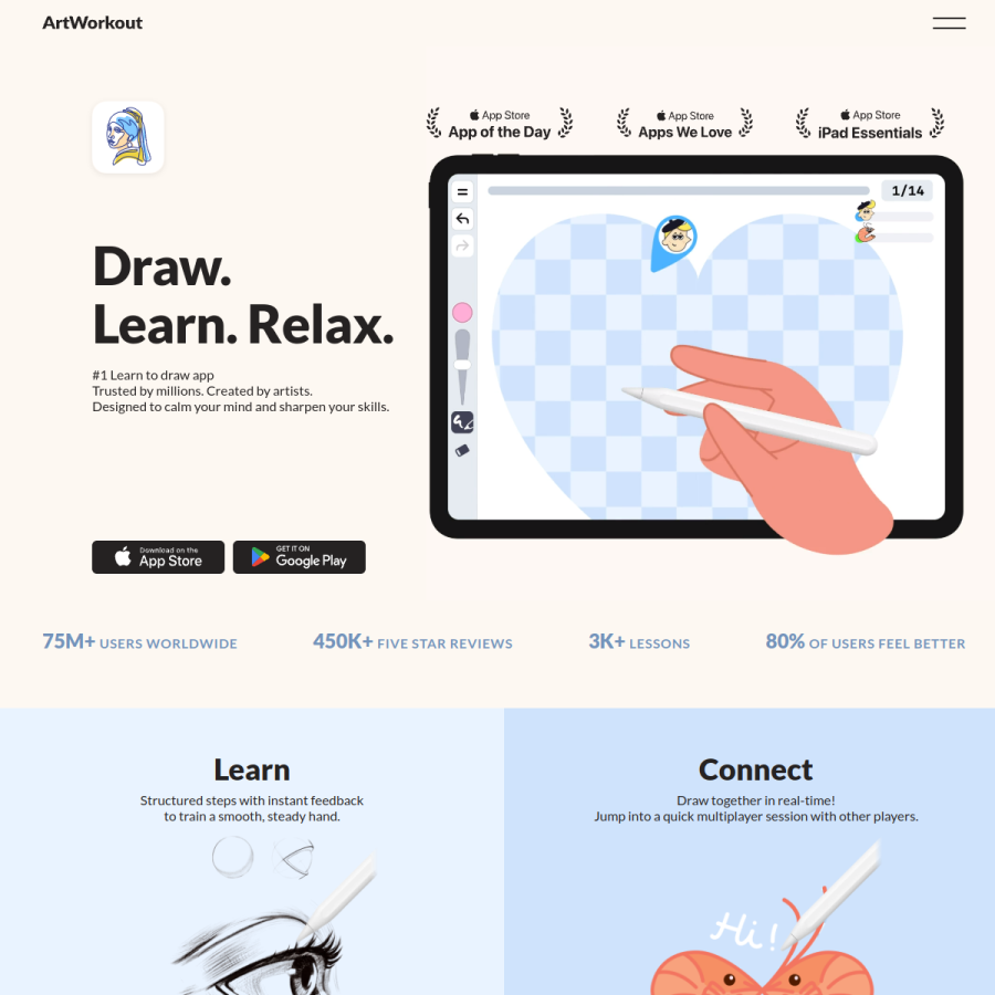 artworkout.app homepage screenshot