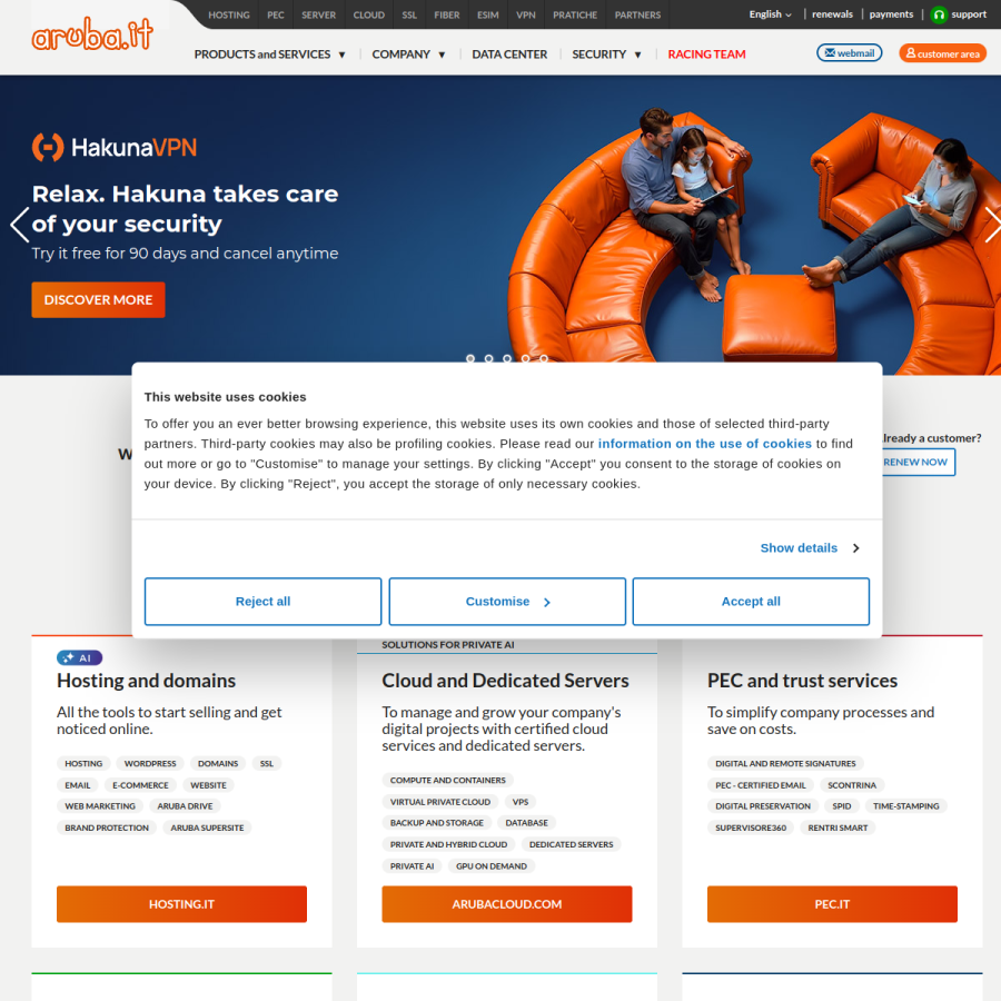 aruba.it homepage screenshot