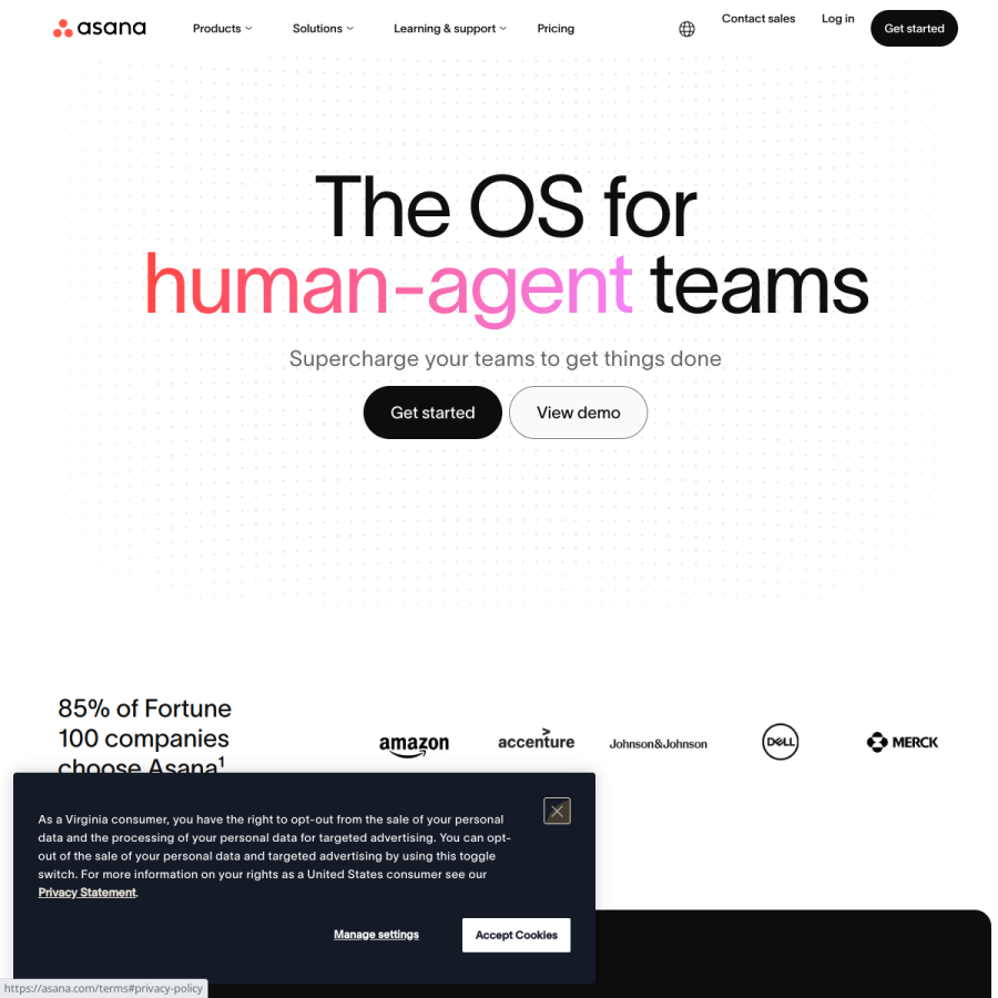 asana.com homepage screenshot