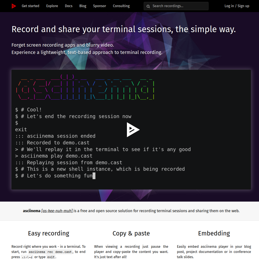 asciinema.org homepage screenshot