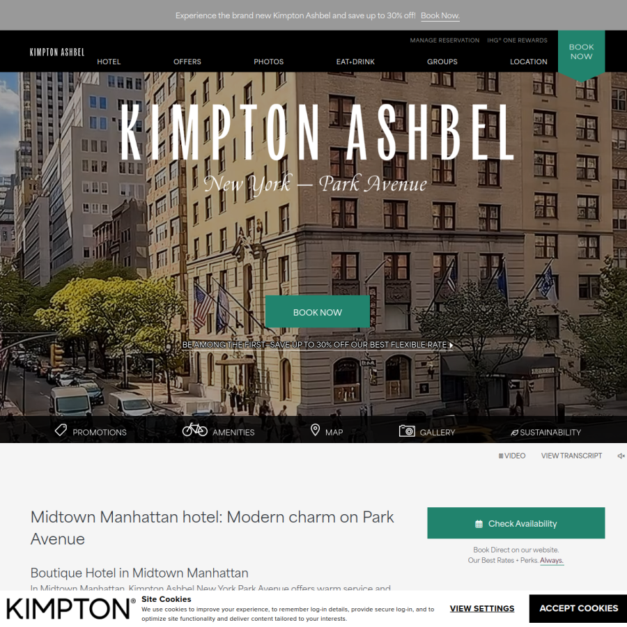 ashbelhotelnewyork.com homepage screenshot