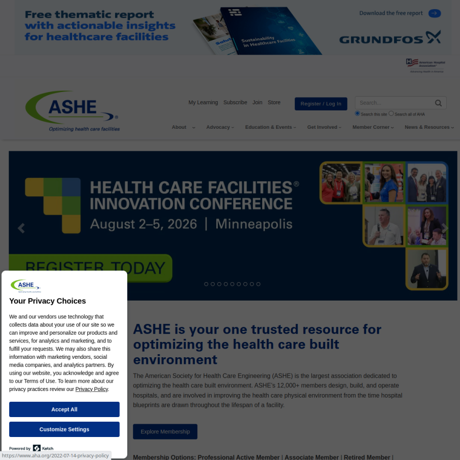 ashe.org homepage screenshot