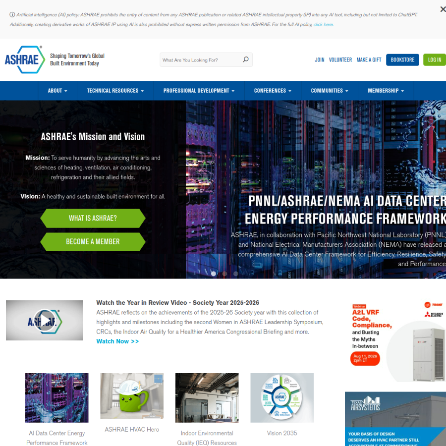 ashrae.org homepage screenshot