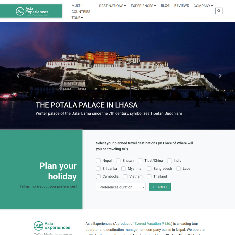 asiaexperiences.com homepage screenshot