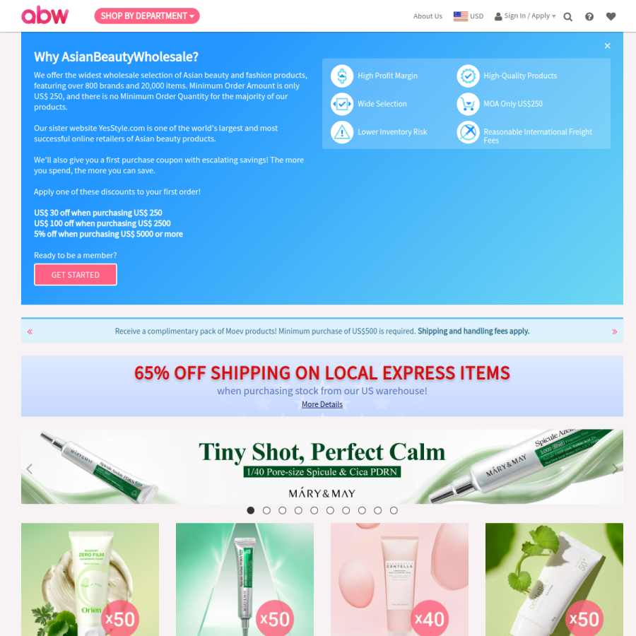 asianbeautywholesale.com homepage screenshot