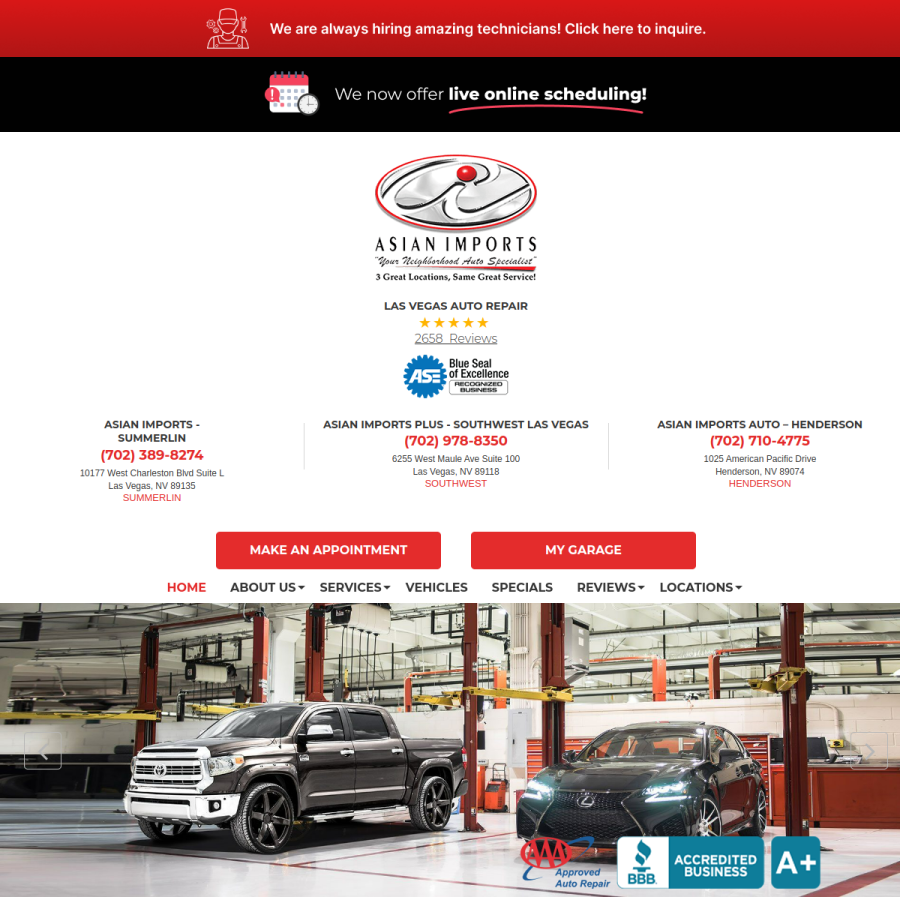 asianimportsauto.com homepage screenshot