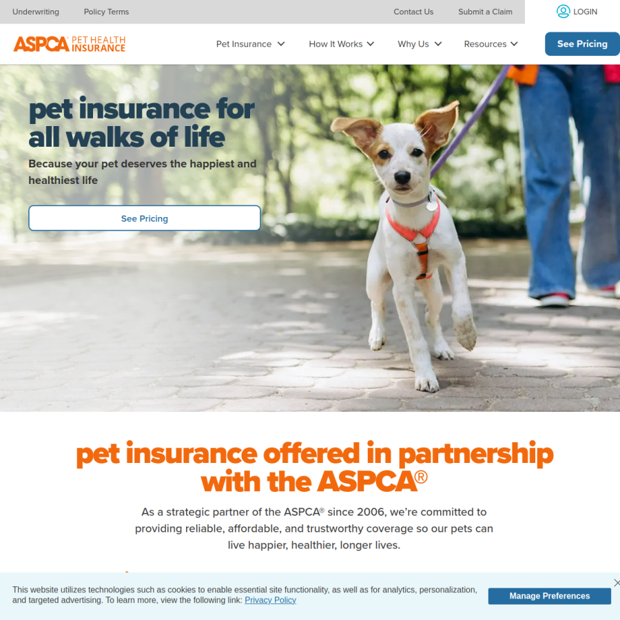 aspcapetinsurance.com homepage screenshot