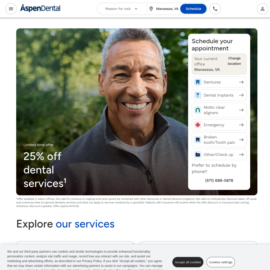 aspendental.com homepage screenshot