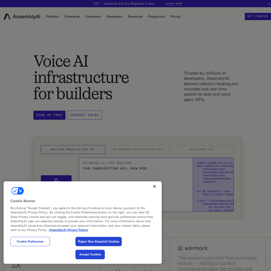 assemblyai.com homepage screenshot