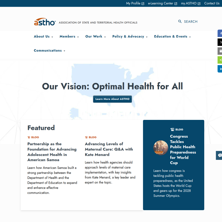 astho.org homepage screenshot