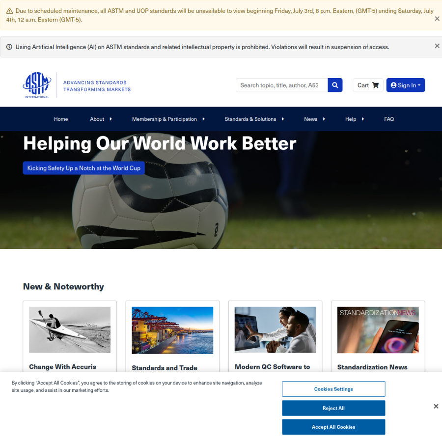 astm.org homepage screenshot