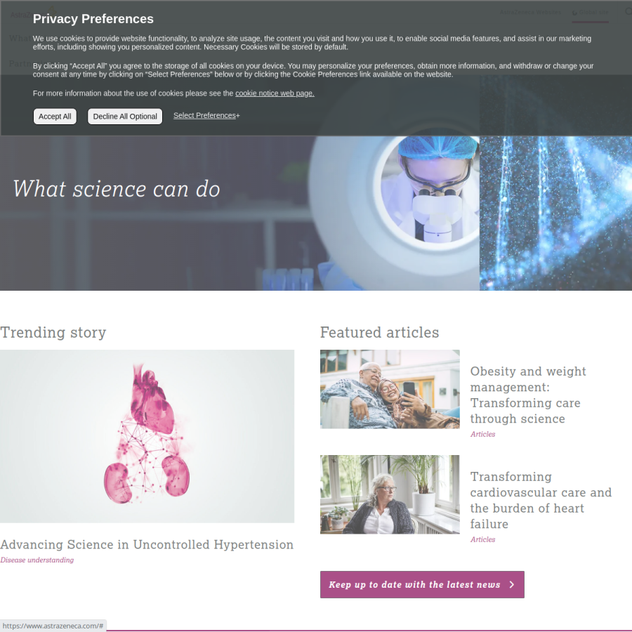 astrazeneca.com homepage screenshot