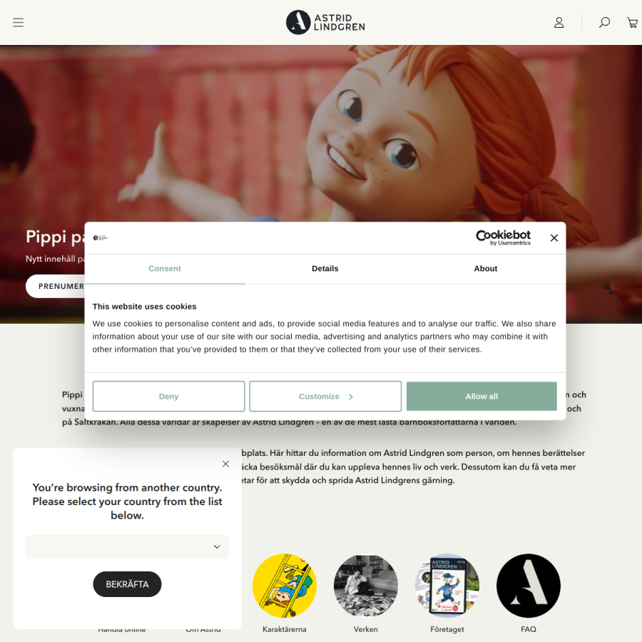 astridlindgren.com homepage screenshot
