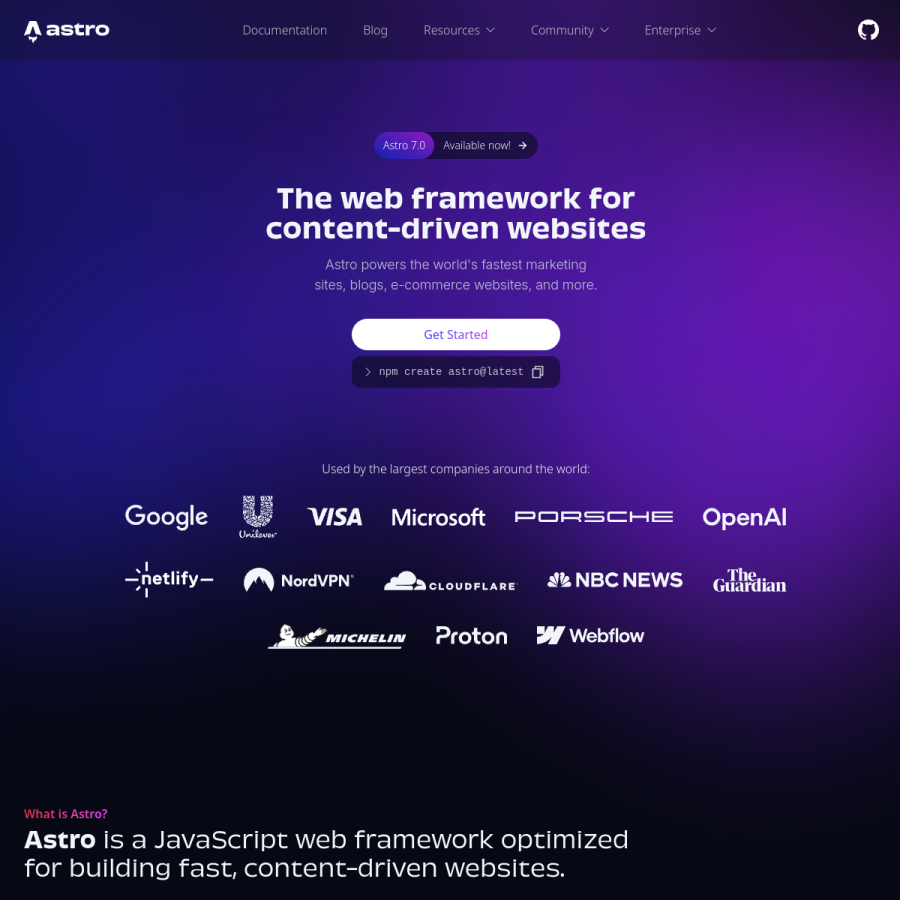 astro.build homepage screenshot