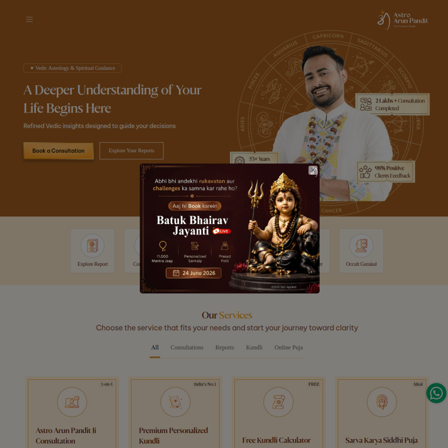 astroarunpandit.org homepage screenshot