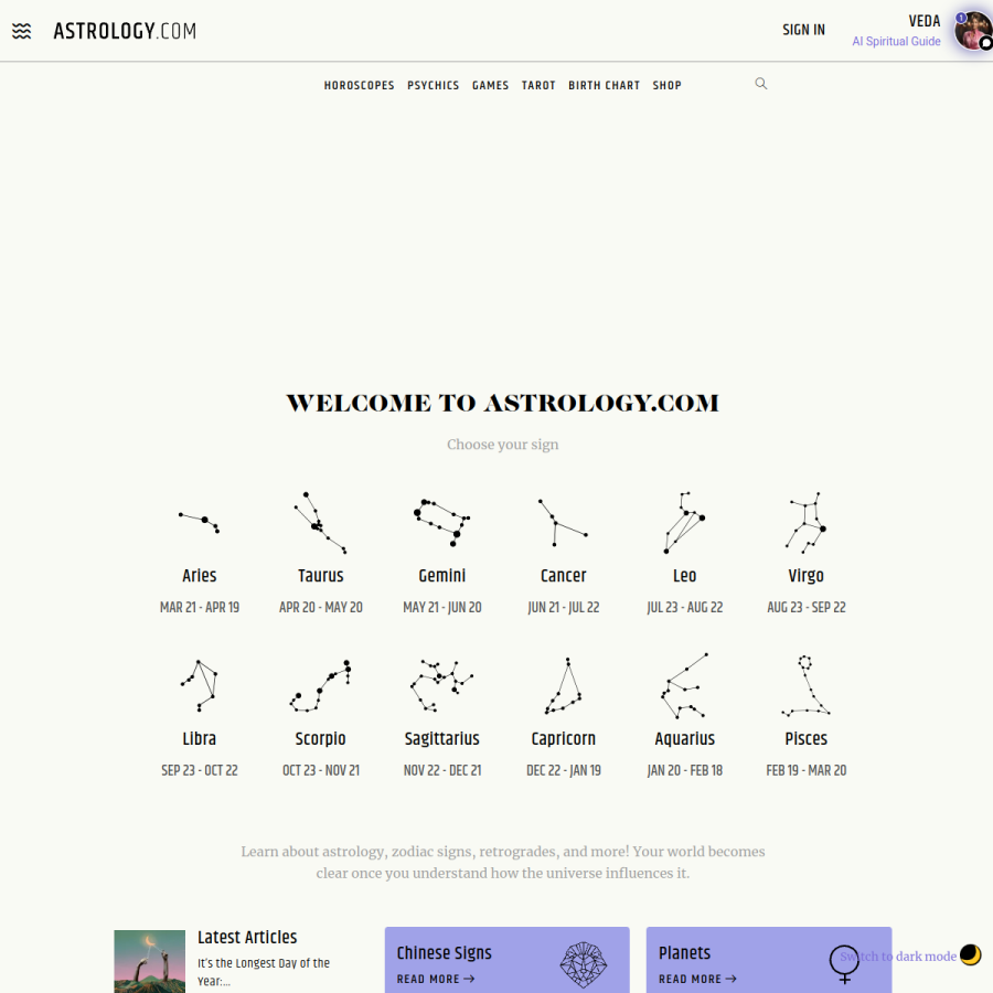 astrology.com homepage screenshot