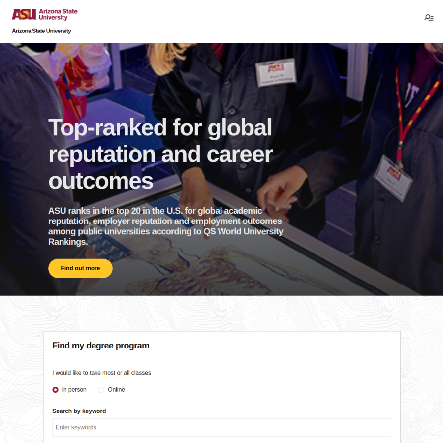 asu.edu homepage screenshot