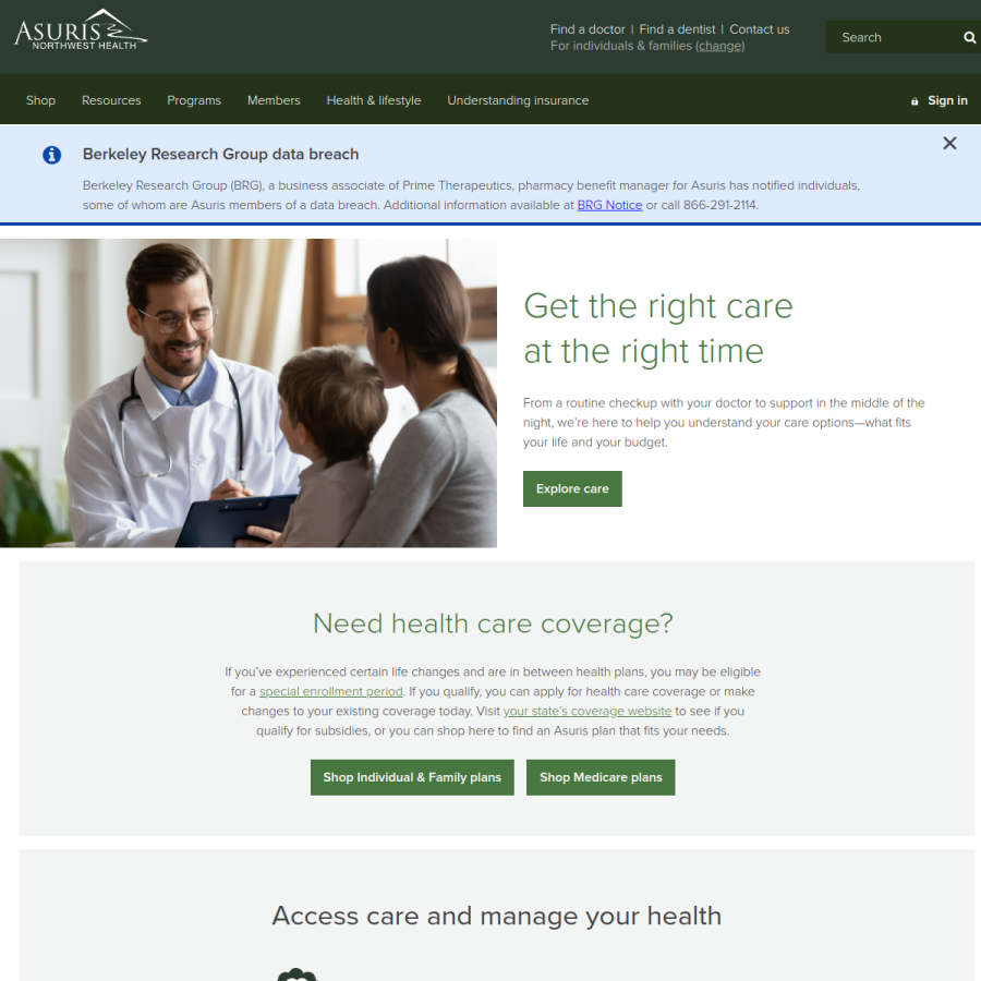 asuris.com homepage screenshot