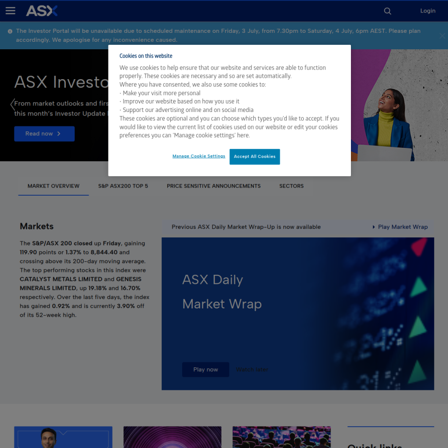 asx.com.au homepage screenshot