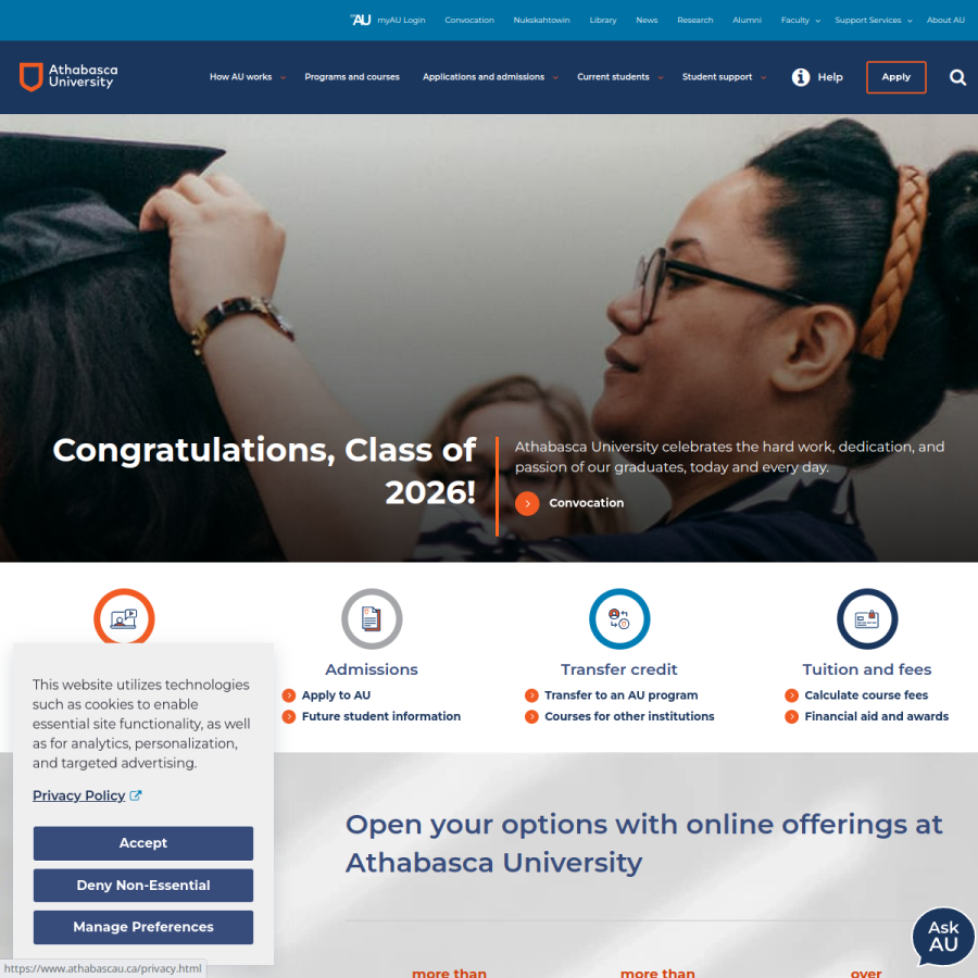athabascau.ca homepage screenshot