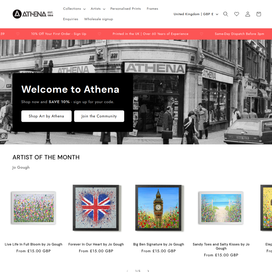 athenaart.com homepage screenshot