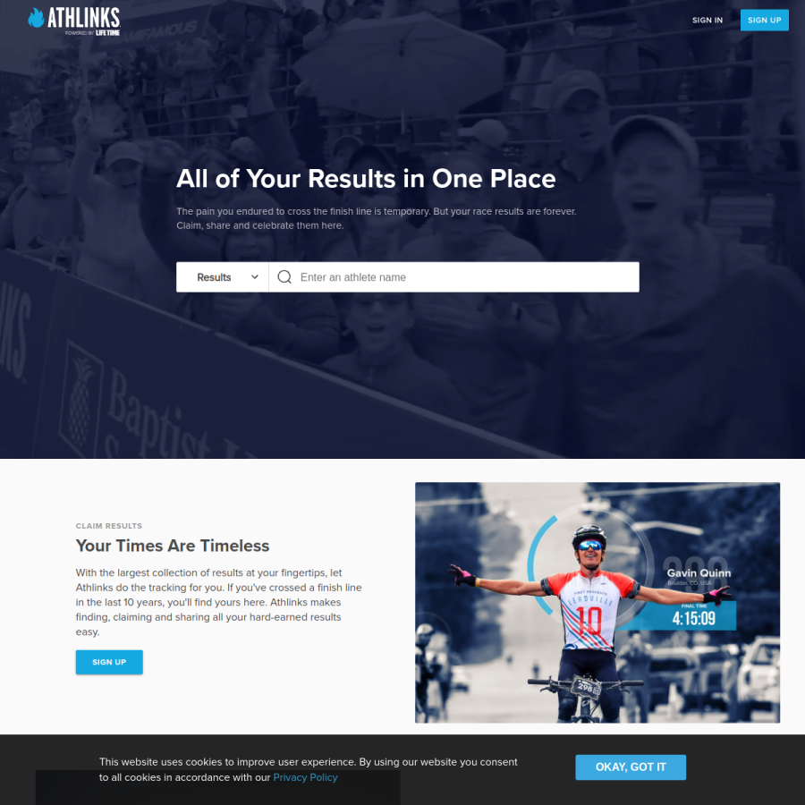 athlinks.com homepage screenshot