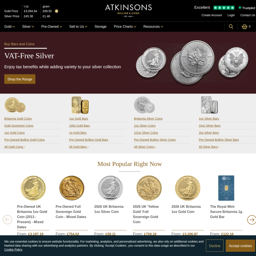 atkinsonsbullion.com homepage screenshot