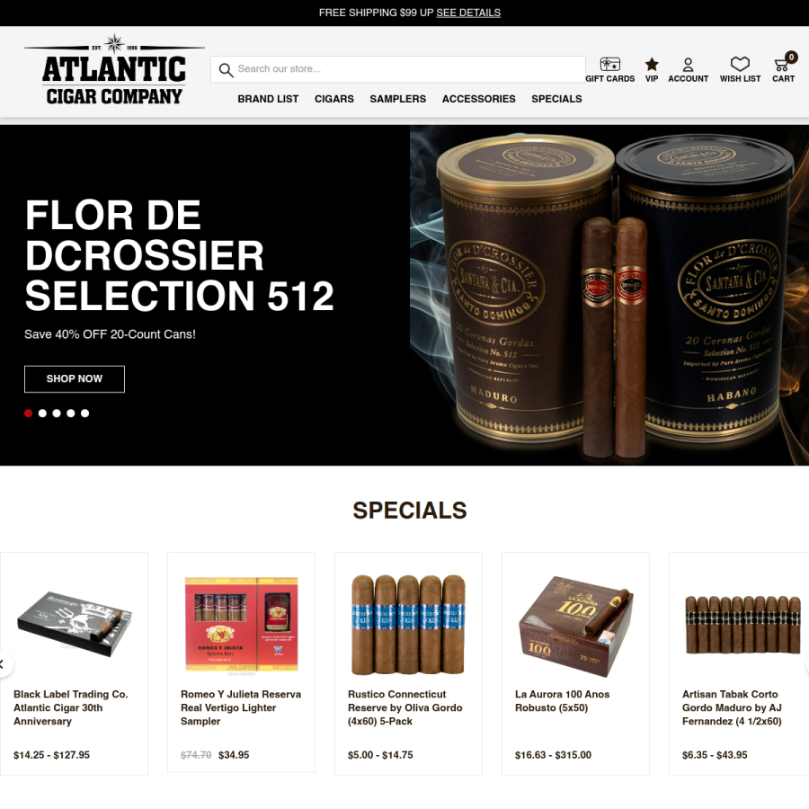 atlanticcigar.com homepage screenshot