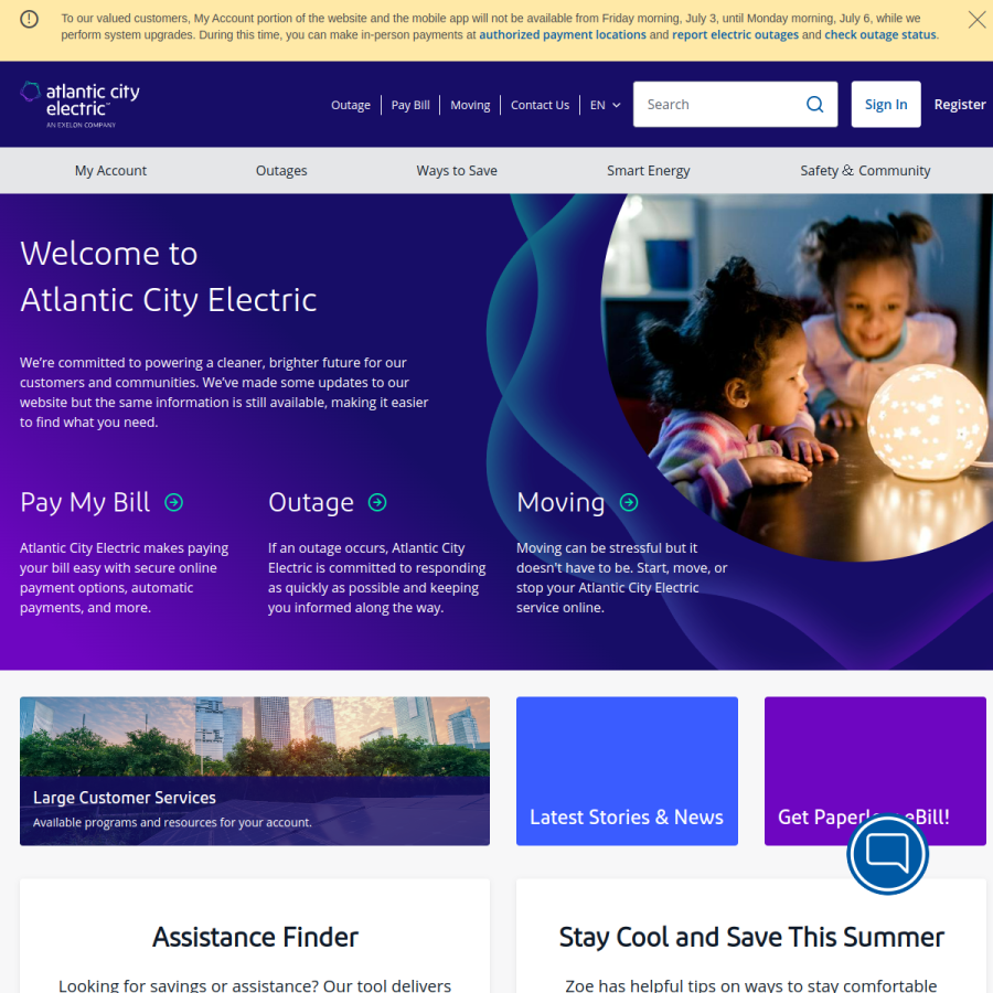 atlanticcityelectric.com homepage screenshot