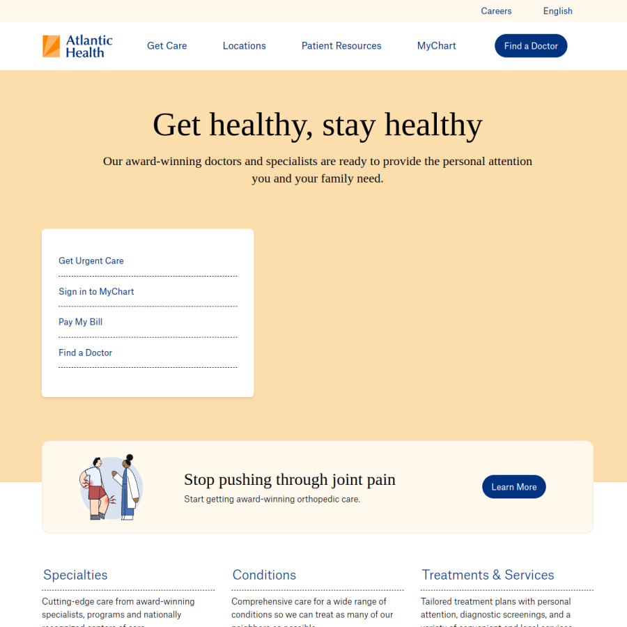 atlantichealth.org homepage screenshot