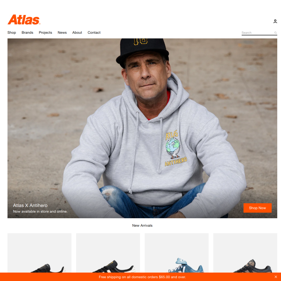 atlasskateboarding.com homepage screenshot