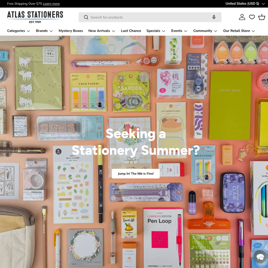 atlasstationers.com homepage screenshot