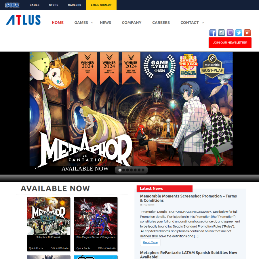 atlus.com homepage screenshot