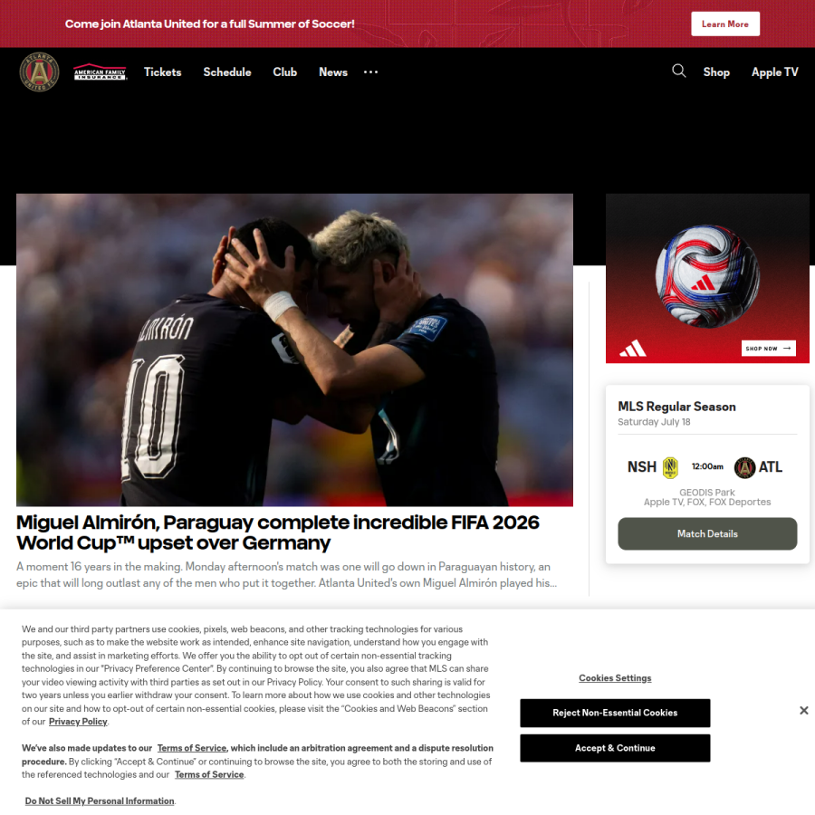 atlutd.com homepage screenshot