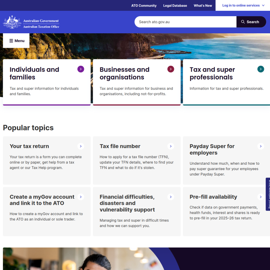 ato.gov.au homepage screenshot