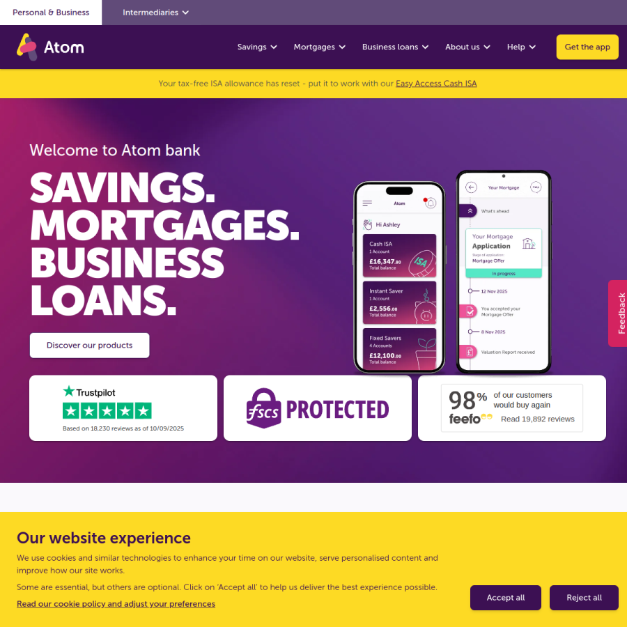 atombank.co.uk homepage screenshot
